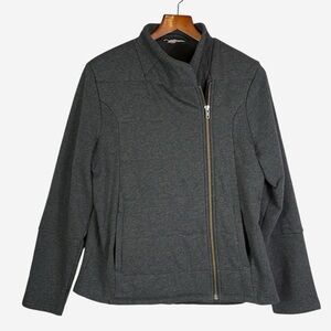 Garnet Hill Asymmetrical Zip Quilted Jacket Size 16 Dark Gray Pockets Lined